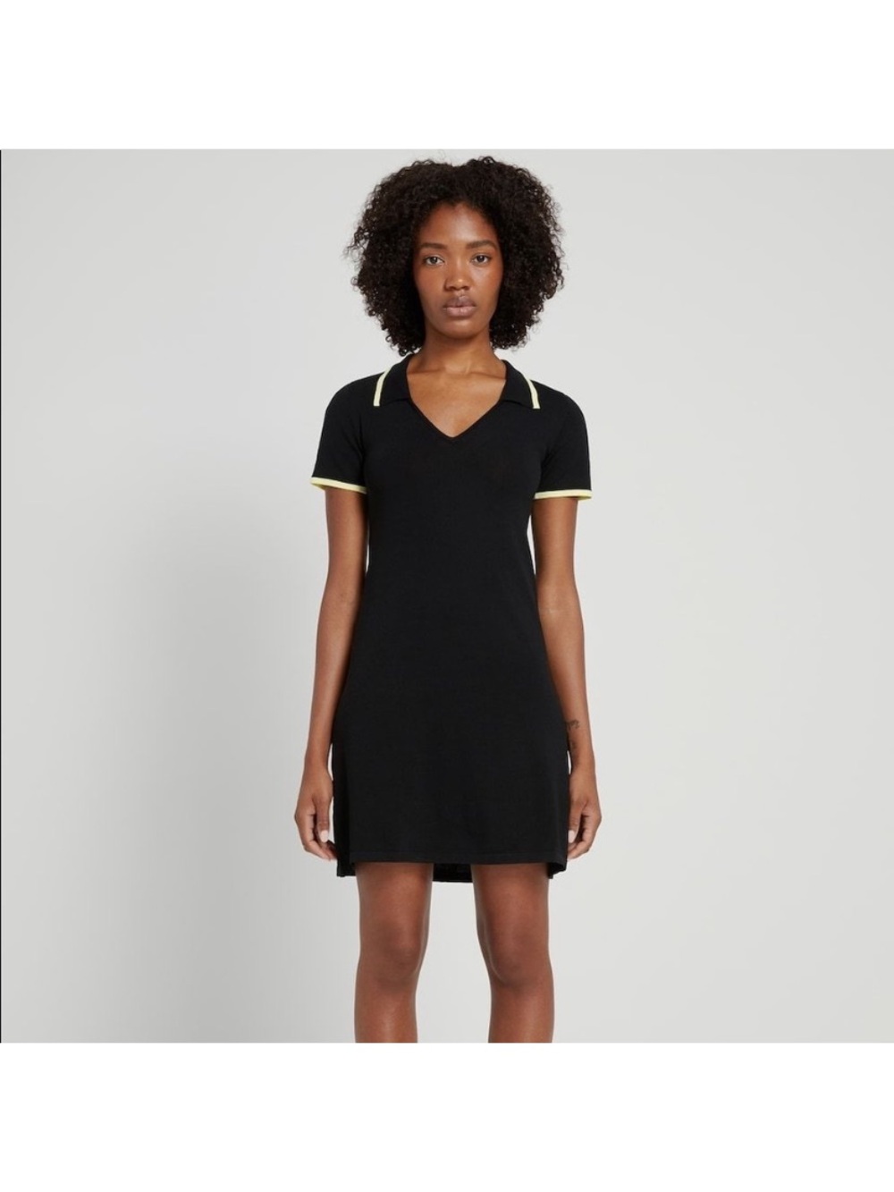 Frank and Oak La Coupe Sarah Jeanne Polo Dress Small Black Yellow
